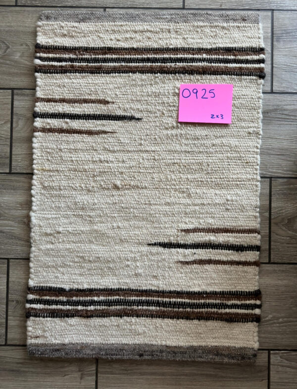 Unique gifts llama rug in cream with brown stripes yarn beautifully handmade by our artisans